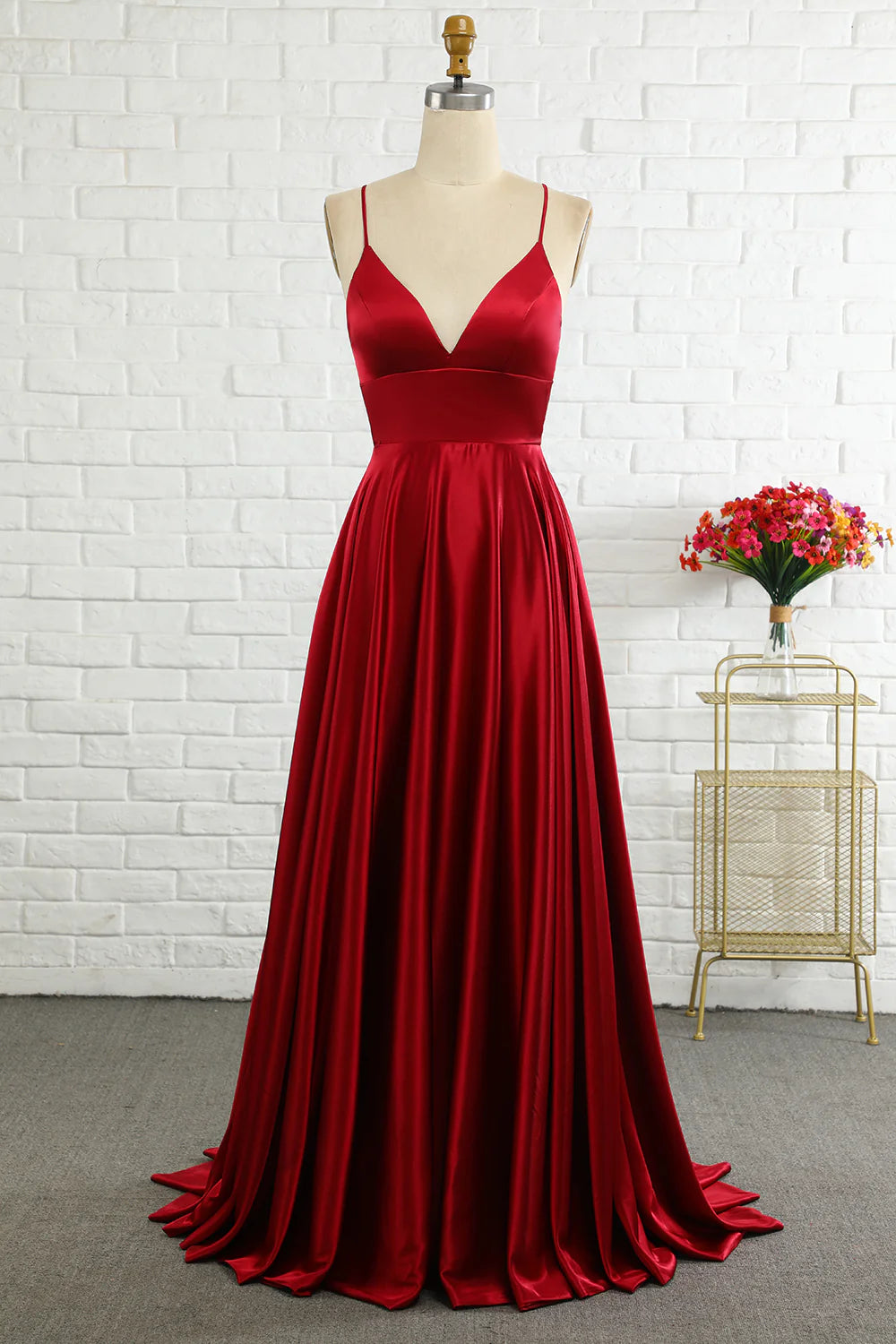 Clothing Store Amzcw Simple A Line Spaghetti Straps Burgundy Long Prom Dress with Cirss Cross Back gowns evening dresses