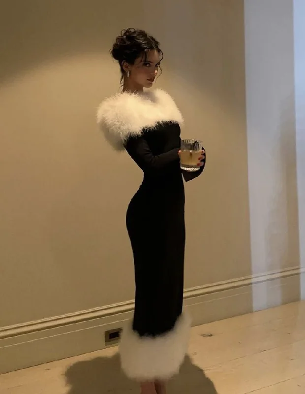 Women's High-End Clothing Women Dresses Sexy Off Shoulder Long Sleeve Elegant Evening Party Gown       S6736