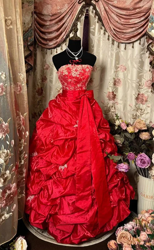 Women's Clothing Online Red Long Strapless Princess Dress Girl Prom Gown        S6538