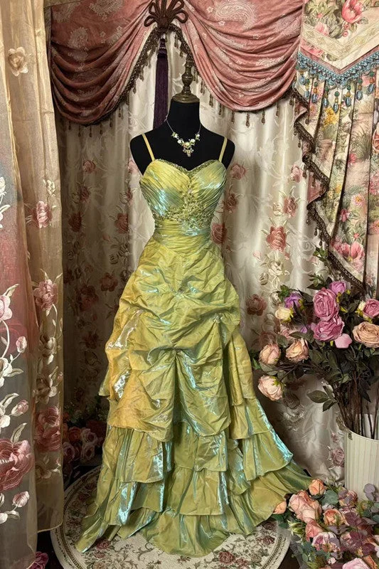 Trendy Outfits For Ladies Green Long Princess Dress Girl Prom Gown        S6542