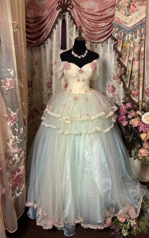 Outfits For Girls A Line Long Off Shoulder Princess Dress Prom Ball Gown       S6541