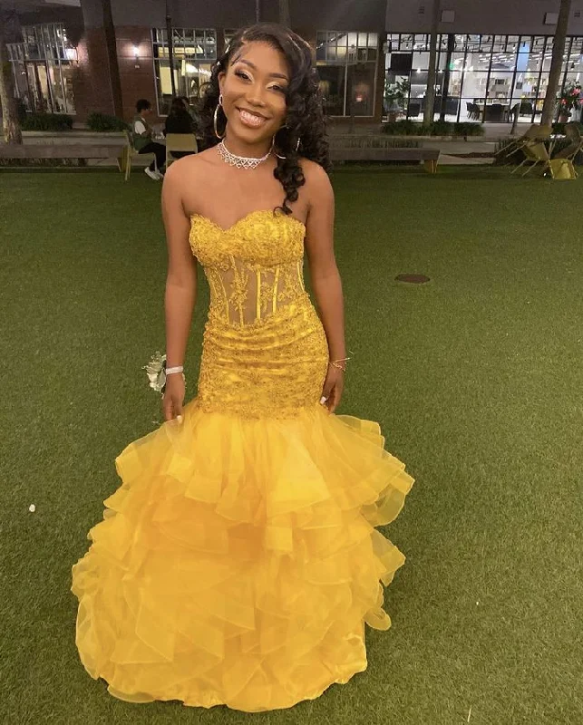 Women's Trendy Clothing Yellow Mermaid Long Prom Dresses for Women, Evening Birthday Gown For Black Girl      S6801