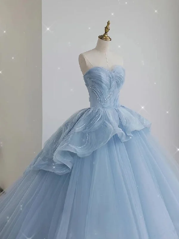 Boutique Dress Online A line Blue Tulle Ball Gown Long Prom Dresses Evening Dress     S6651