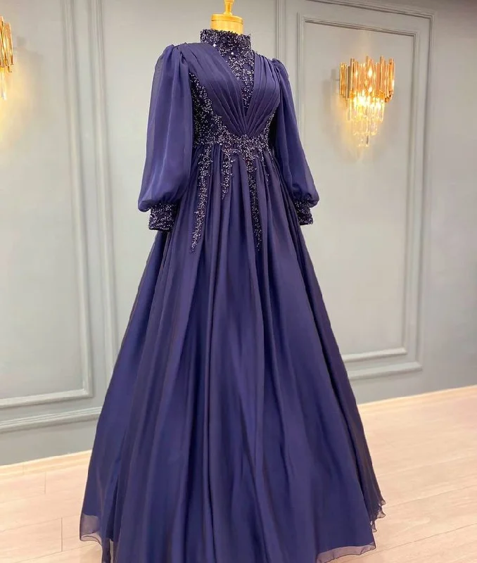 Classic Women's Apparel A Line Vintage Purple Long Evening Dress, Formal Evening Gowns     S6896