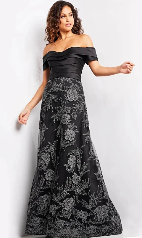 Women's Holiday Apparel Jovani 26186 - Floral Embroidered A-Line Evening Gown