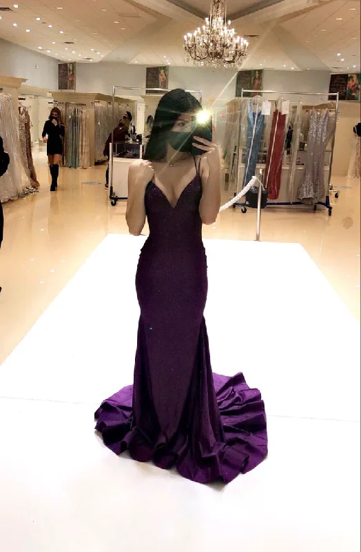 Casual Women's Clothing Online Luxurious Purple Mermaid Prom Dress,Lace-up Back Prom Gown          S6224