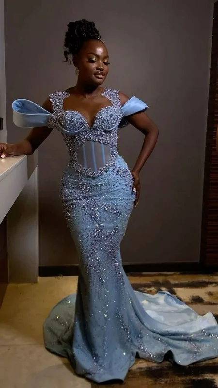 Elegant Clothing For Women Blue Mermaid Long Prom Dresses, Evening Gown For Black Girl      S6802