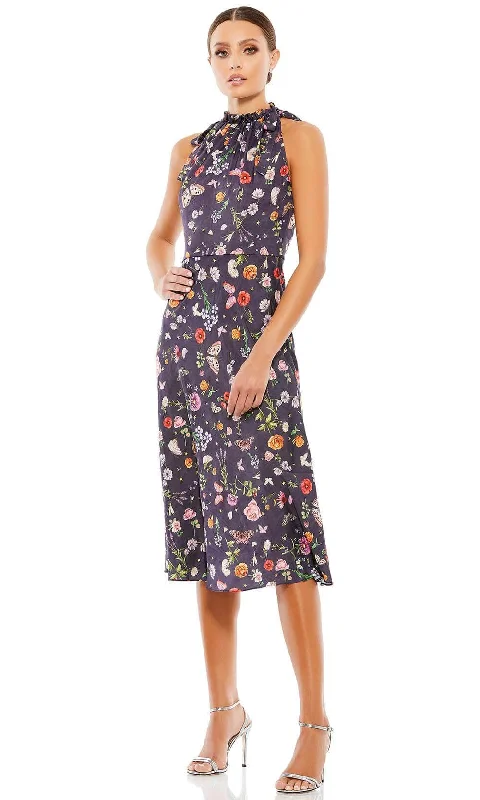 Women's Comfortable Apparel Ieena Duggal 55629 - Ruffle Collar Floral Dress