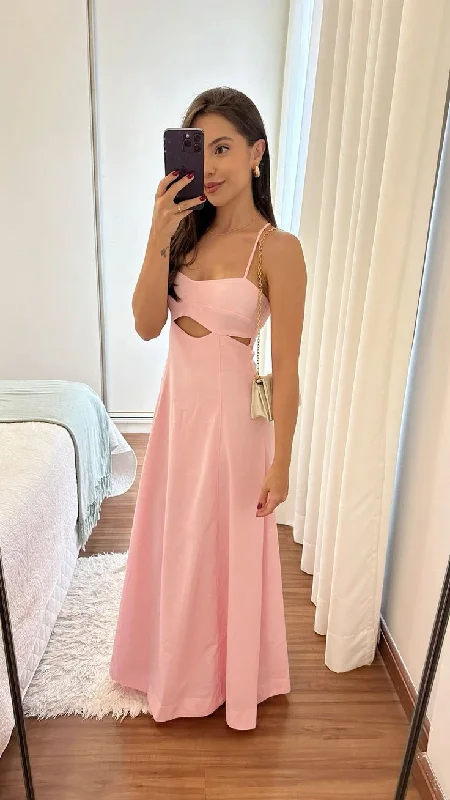 Exclusive Women's Fashion Collection Pink A line Spaghetti Straps Floor Length Prom Dresses Long Prom Gowns      S6319