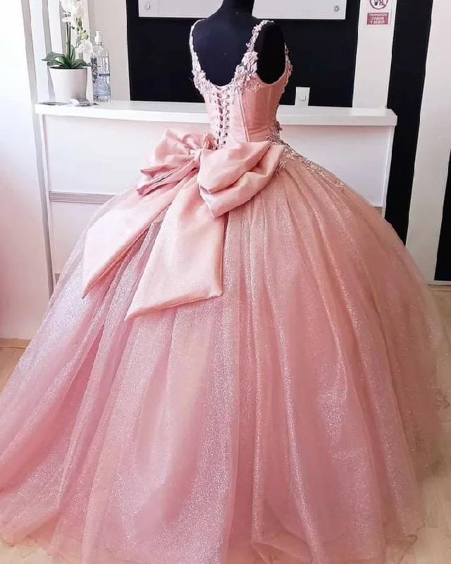 Elegant Women's Clothing Pink Quinceanera Dresses Bow Sweet 15 Princess Dress Girl Prom 16 Ball Gown       S6430