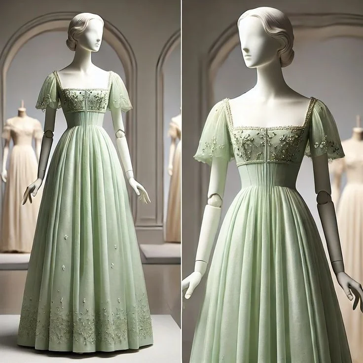 Casual Fashion for Women Green Tulle with Short Sleeves Formal Dress, Green Sweet Gown    S6281