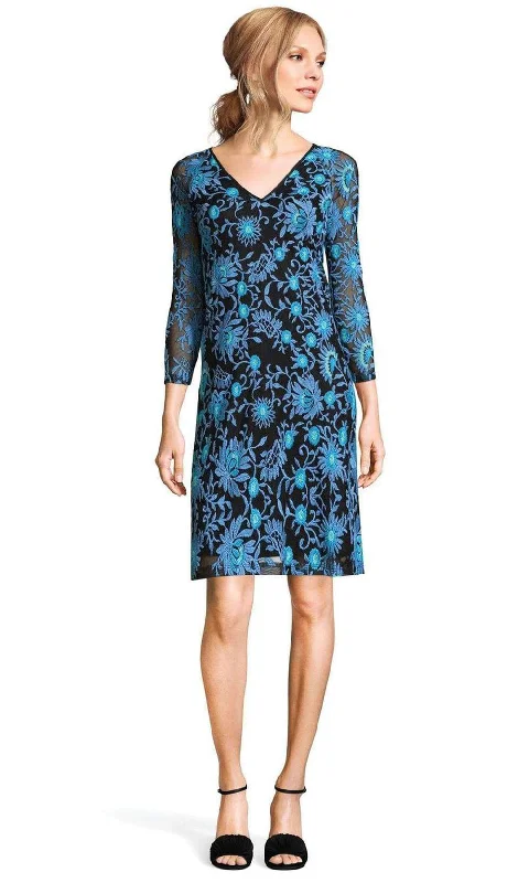 Vintage-Inspired Women's Apparel Adrianna Papell - AP1D100673SC V-Neck Floral Sheath Dress