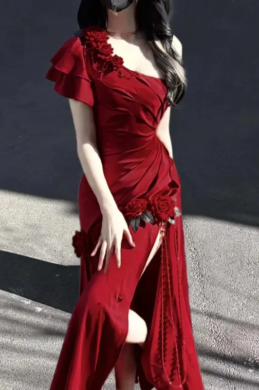 Casual Clothes For Women Red Long Party Dress, Formal Evening Gowns     S6881