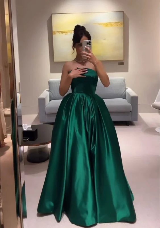 Comfortable Casual Wear Strapless A Line Green Long Prom Dress Formal Party Gown         S6257