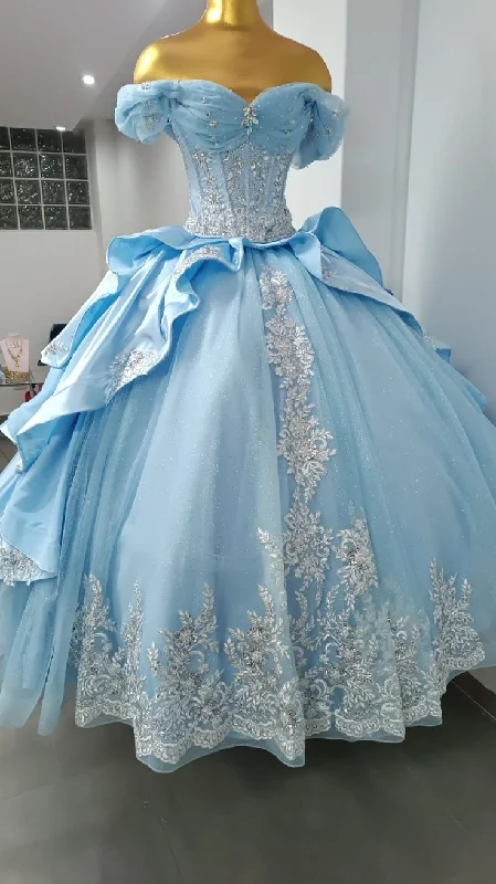 Women's Clothing Online Sale Blue Quinceanera Dresses Long Sweet 15 Princess Dress Girl Prom 16 Ball Gown       S6528