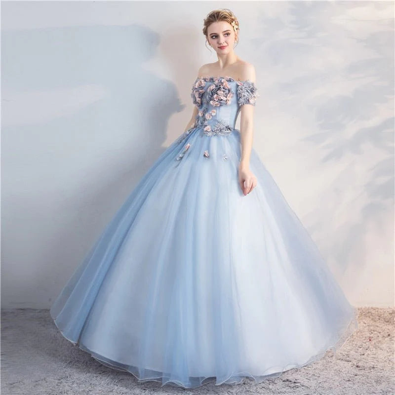 Chic Women's Clothing Online Ball Gown Off the Shoulder Tulle Lace up Sweetheart Quinceanera Dresses With Appliques