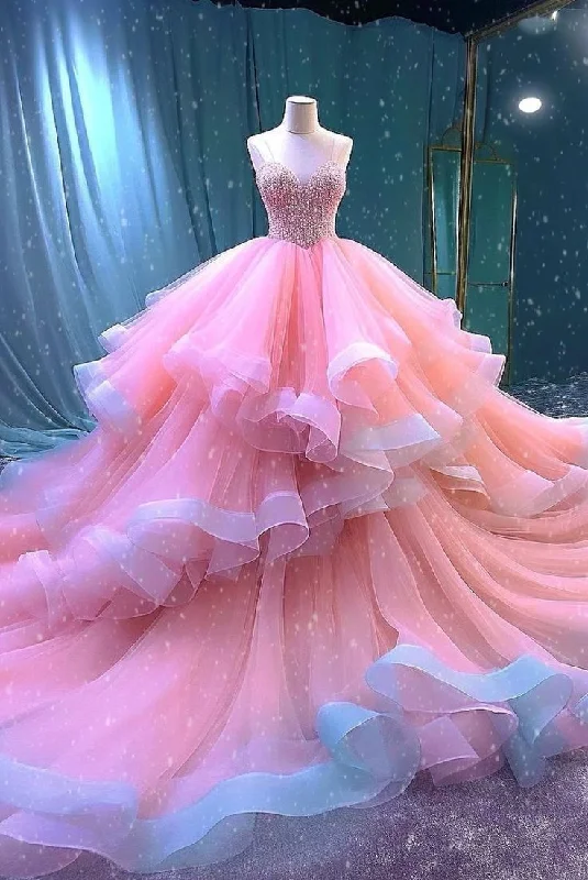 Women's Clothes for All-Day Comfort and Style Ball Gown Straps Pink Organza Sweet 16 Dresses       S6394