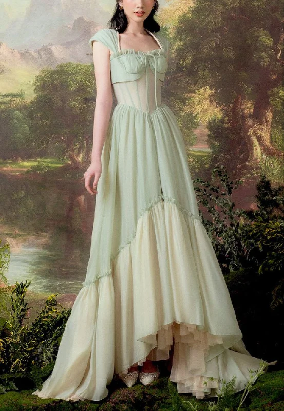 Women's Vacation Garments A Line Green Long Evening Dresses Prom Gown     S6970