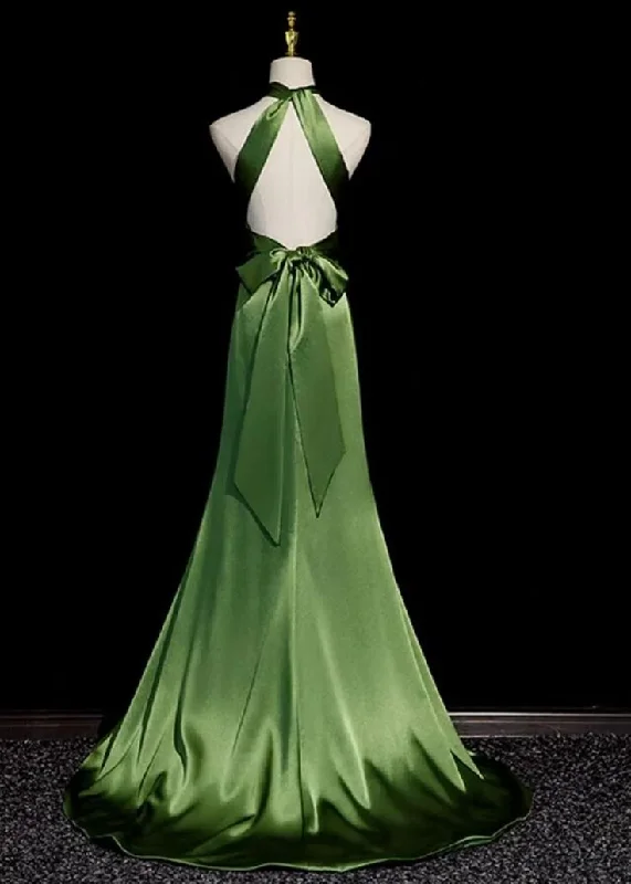 Stylish Women's Garments For Holidays Modest Simple Green Split Front Evening Dresses A-Line Princess Prom Gown     S6949