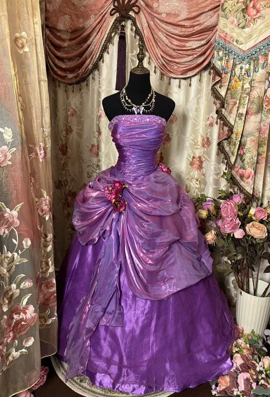 Clothes Of Woman A Line Long Strapless Purple Princess Dress Prom Ball Gown       S6554