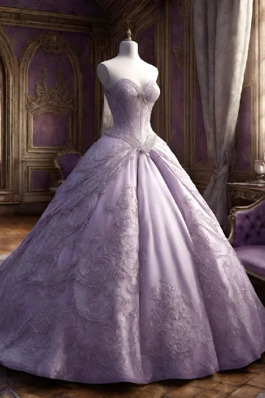 Summer Sale A Line Lilac Strapless Ball Gown Long Party Dress Evening Dresses    S6721