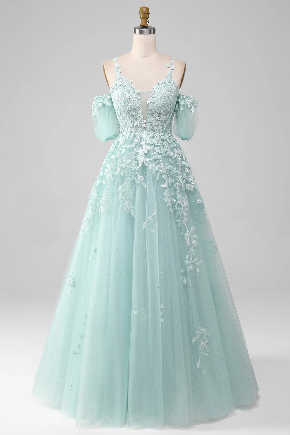 Chic Casual Wardrobe Essentials Amzcw Ball-Gown Off The Shoulder Beaded Mint Prom Dress With Appliques prom clothing