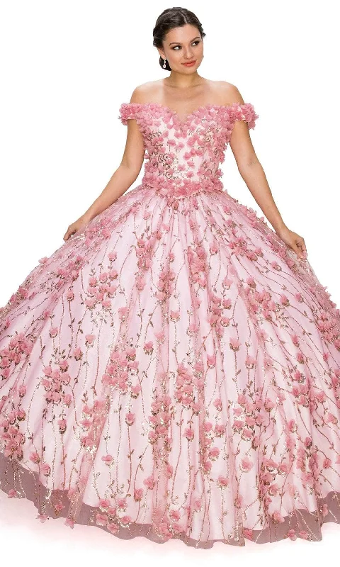 Affordable Luxury Women's Apparel Cinderella Couture 8021J - 3D Floral Off-Shoulder Ballgown