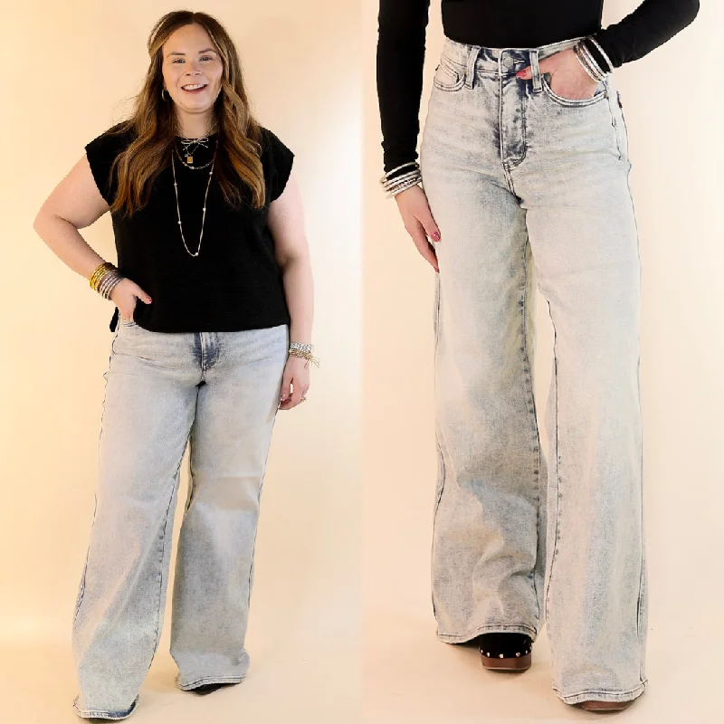 Contemporary Women's Clothing Judy Blue | Next Level Look High Waisted Tummy Control Retro Wide Leg Jean in Light Wash