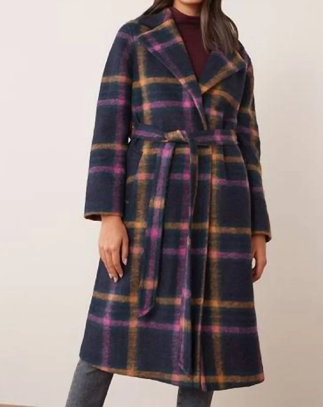 Clothes Of Woman Jean Wrap Coat In Purple Check