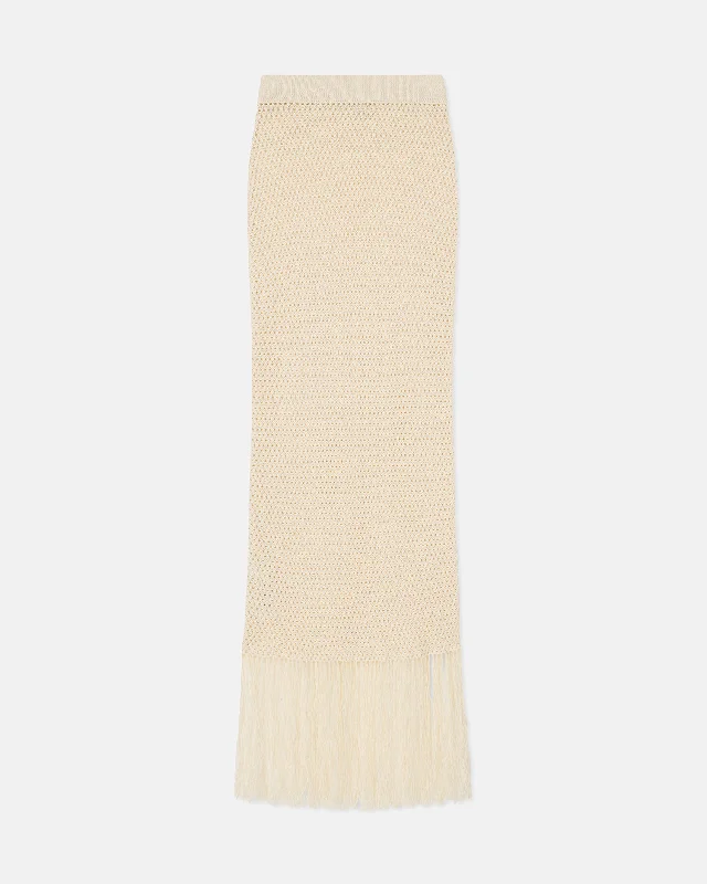 Casual Chic Women's Clothes Lindy - Fringed Crochet Skirt - Creme