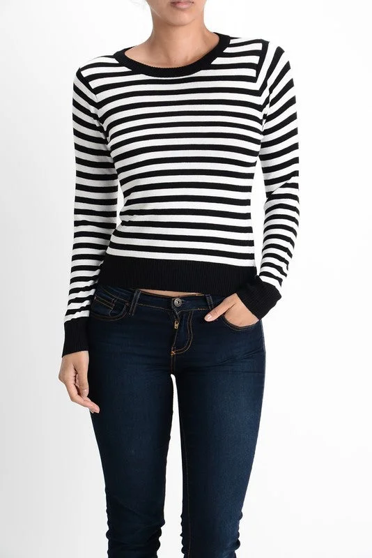 Women's Trendy Apparel Striped Long Sleeve Pullover Stretch Sweater