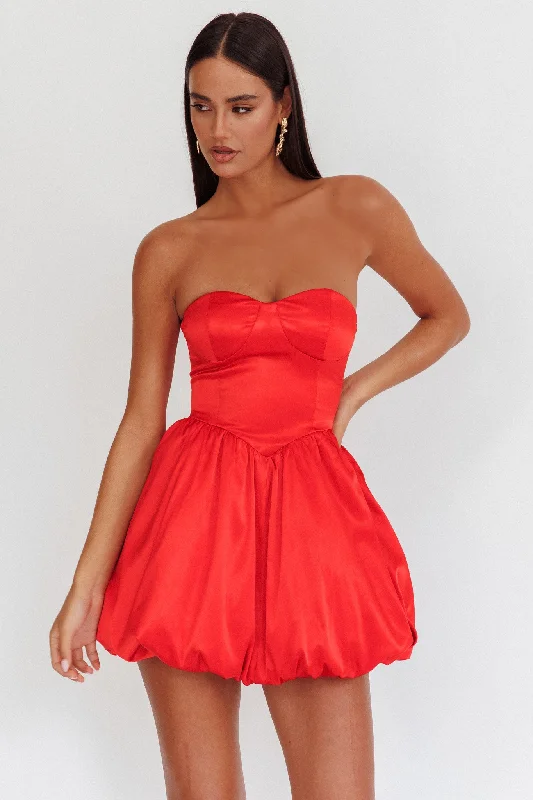 Timeless Women's Outfit For Love Strapless Balloon Skirt Mini Dress Red