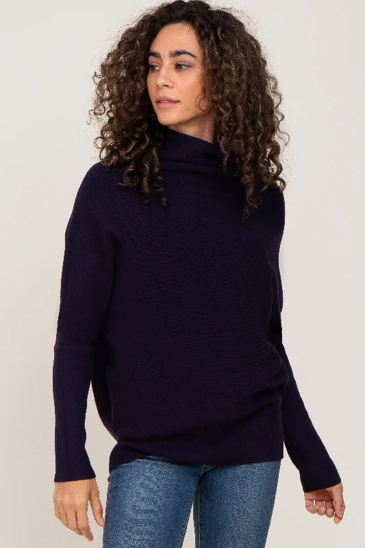 Women's Transitional Clothes Navy Funnel Neck Dolman Sleeve Sweater