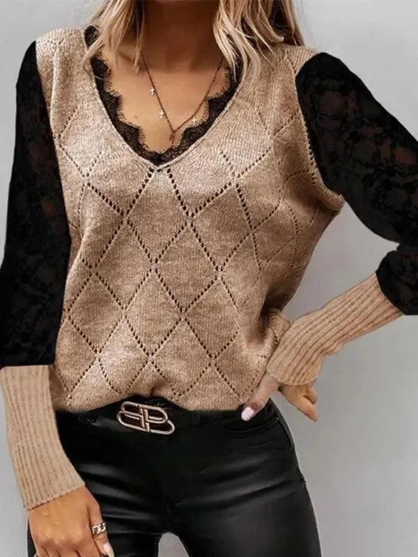 Women's Professional Attire Argyle Pattern Pullover Knitwear Sweater Women