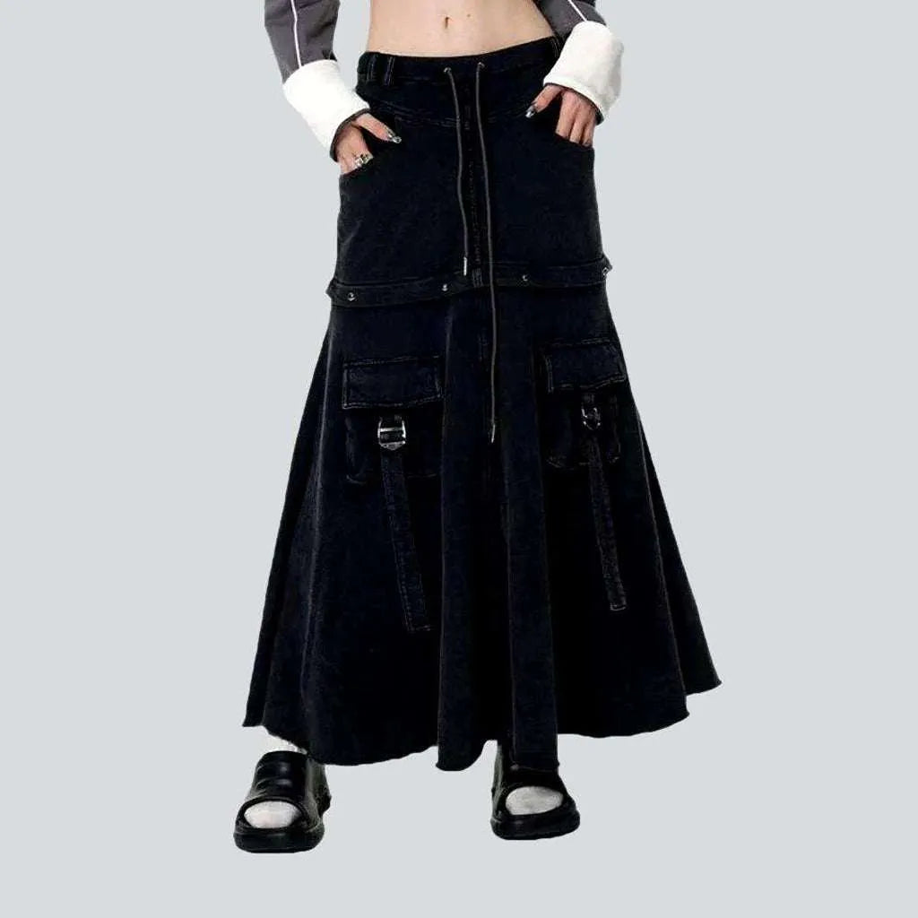 Modern Women's Clothes Detachable denim skirt with drawstrings