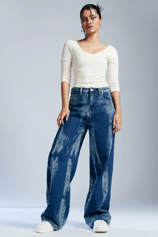 Fashionable Casual Tops Indigo Twilight Wide Leg Jeans