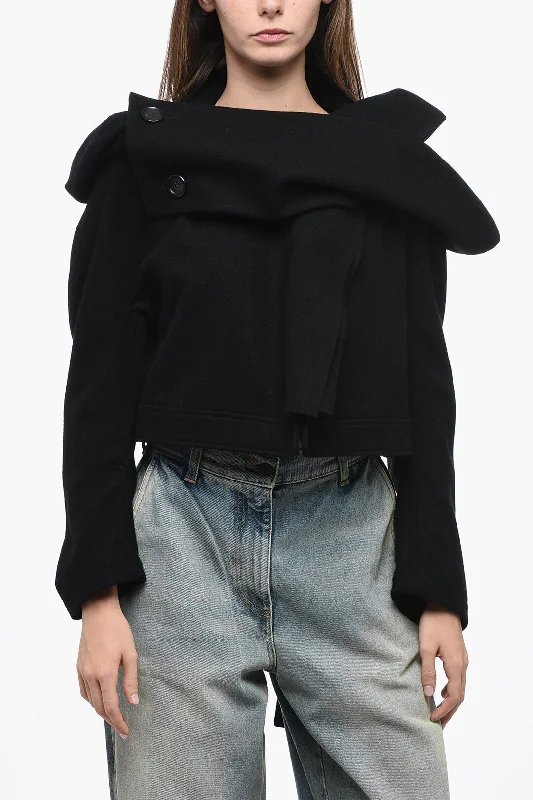 Women's Comfy Attire For Lounging Yohji Yamamoto Wool Cropped Coat with Shawl Neckline