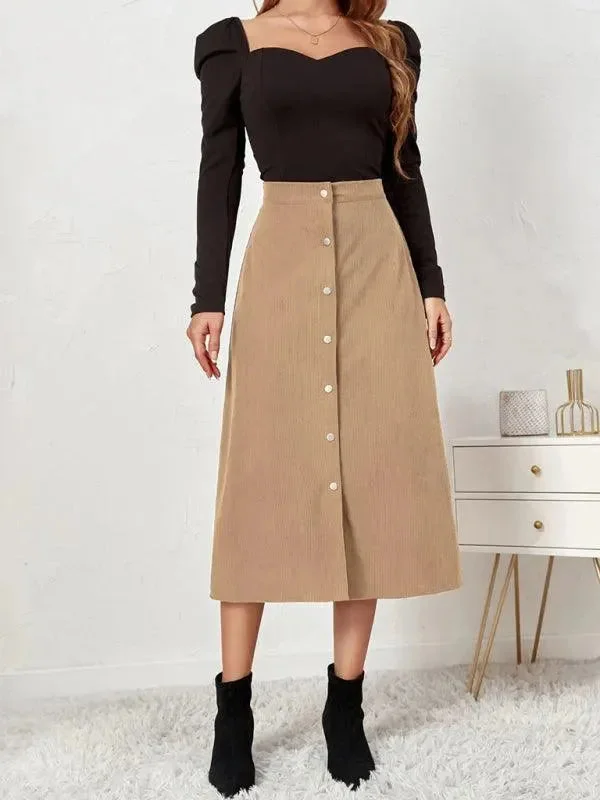 Women's Clothing For Casual Outings Corduroy High Waisted Midi Skirt