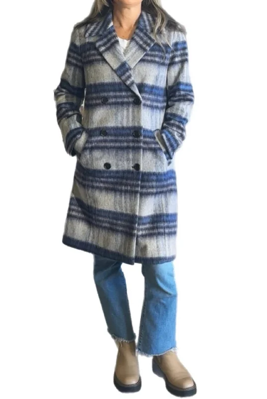 Casual Chic Clothing For Women Long Plaid Jacket In Blue