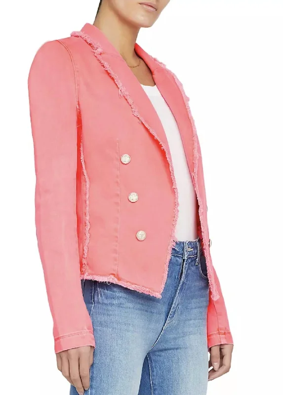 Women Wear Brands Crop Fray Jacket In Soft Neon Coral