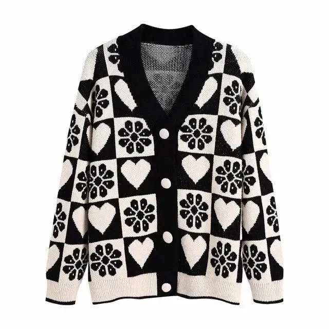 Women's Contemporary Apparel Jacquard Loose Cardigan Sweaters For Women