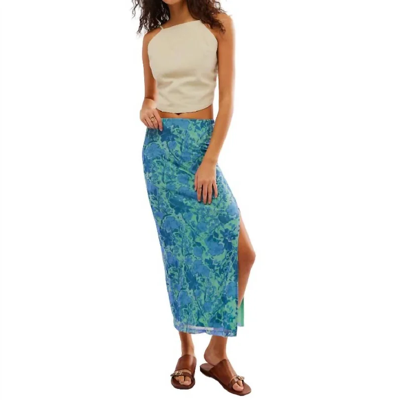 Women's Fashion Essentials Rosalie Mesh Midi Skirt In Teal Combo