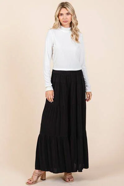 Women's Clothing Sets Mittoshop Tier Detail Smocked Elastic Waist Wide Leg Pants