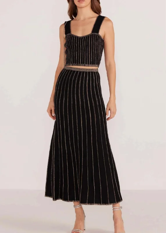 Women Wear Brands Celia Lurex Stripe Crop Top And Skirt Set In Black Champagne