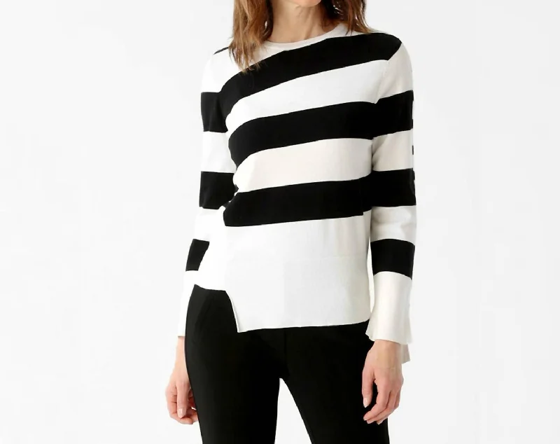 Women's Sports Apparel Valeria Striped Pullover In Black And White