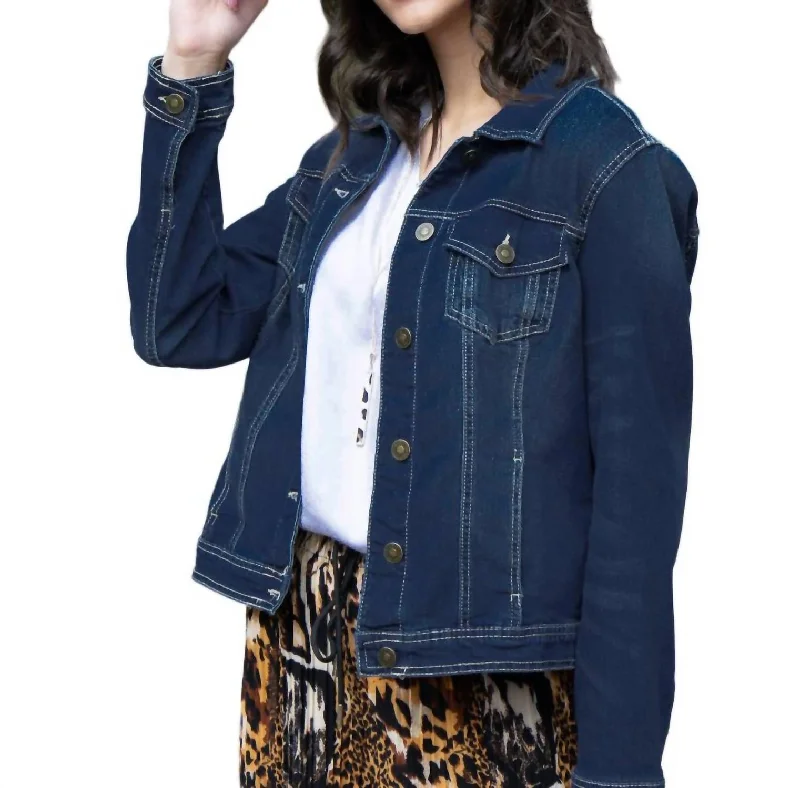 Women's Clothes And Apparel Classic Stretch Denim Jacket In Dark Rinse