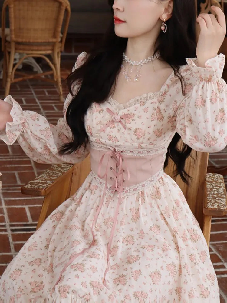 Women's High-Fashion Apparel DressBetty - 2024 Elegant Sweet Lace Print Princess Floral Dress