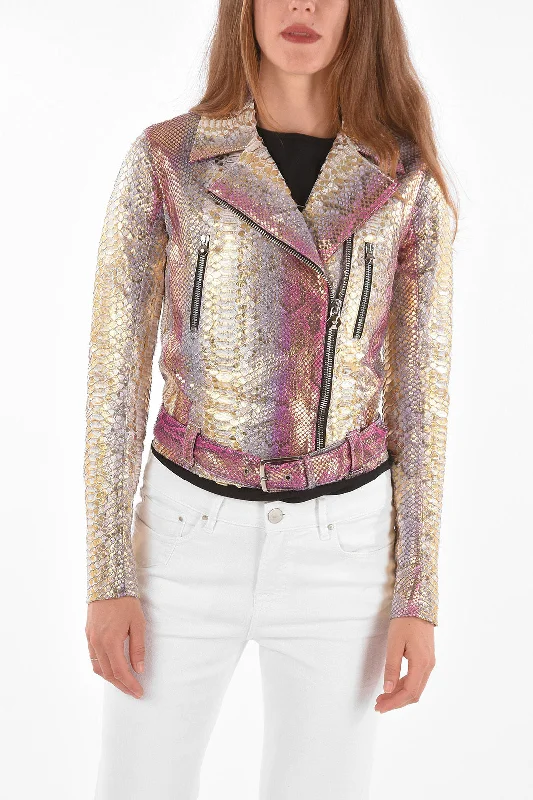 Women's Vintage Attire Philipp Plein COUTURE Python Leather PINK MOOD Biker Jacket