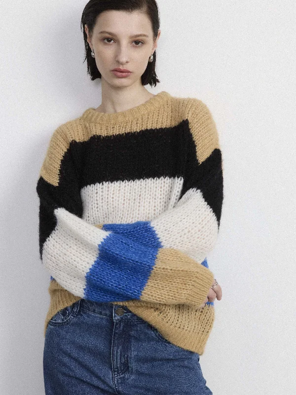 Women's Luxury Attire The Two-Tone Fuzzy Sweater in Nautical Blue