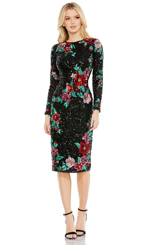 Women's Clothes For Work Events Mac Duggal 5596 - Floral Embellished Knee-Length Dress